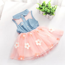 Load image into Gallery viewer, 2018 New Summer Dress Children's Clothing Girls Denim Stitching Baby Girl Dresses Party Wedding Children's Mesh Princess Dress