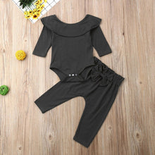 Load image into Gallery viewer, 2Pcs Toddler Kids Baby Girl Ruffle Bodysuit Romper Top Solid Bowknot Pants Trousers Autumn Cotton Long Sleeve Outfit Clothes Set