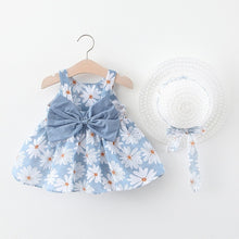 Load image into Gallery viewer, Baby Girl Dress 2020 Summer Bow Print Dress With Hat 2 piece Baby Clothes Suits Bohemia Style Newborn Infant Toddler Dress