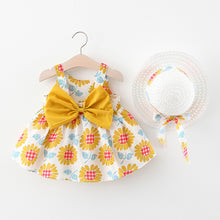 Load image into Gallery viewer, Baby Girl Dress 2020 Summer Bow Print Dress With Hat 2 piece Baby Clothes Suits Bohemia Style Newborn Infant Toddler Dress