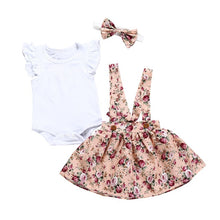 Load image into Gallery viewer, 3Pcs Newborn Baby Girl Clothes Infant Short Sleeve Romper Top+Strap Dress+Headband Toddler Baby clothing Summer Cute Outfits Set
