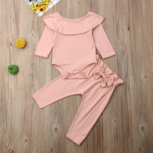Load image into Gallery viewer, 2Pcs Toddler Kids Baby Girl Ruffle Bodysuit Romper Top Solid Bowknot Pants Trousers Autumn Cotton Long Sleeve Outfit Clothes Set
