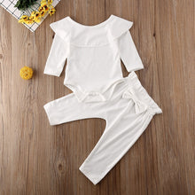 Load image into Gallery viewer, 2Pcs Toddler Kids Baby Girl Ruffle Bodysuit Romper Top Solid Bowknot Pants Trousers Autumn Cotton Long Sleeve Outfit Clothes Set
