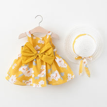 Load image into Gallery viewer, Baby Girl Dress 2020 Summer Bow Print Dress With Hat 2 piece Baby Clothes Suits Bohemia Style Newborn  Infant Toddler Dress
