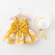 Load image into Gallery viewer, Baby Girl Dress 2020 Summer Bow Print Dress With Hat 2 piece Baby Clothes Suits Bohemia Style Newborn  Infant Toddler Dress
