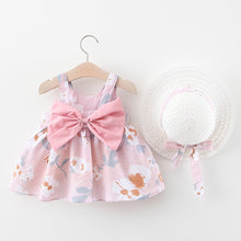 Load image into Gallery viewer, Baby Girl Dress 2020 Summer Bow Print Dress With Hat 2 piece Baby Clothes Suits Bohemia Style Newborn  Infant Toddler Dress
