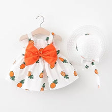 Load image into Gallery viewer, Baby Girl Dress 2020 Summer Bow Print Dress With Hat 2 piece Baby Clothes Suits Bohemia Style Newborn  Infant Toddler Dress
