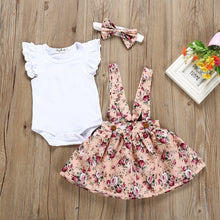 Load image into Gallery viewer, 3Pcs Newborn Baby Girl Clothes Infant Short Sleeve Romper Top+Strap Dress+Headband Toddler Baby clothing Summer Cute Outfits Set
