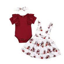 Load image into Gallery viewer, 3Pcs Newborn Baby Girl Clothes Infant Short Sleeve Romper Top+Strap Dress+Headband Toddler Baby clothing Summer Cute Outfits Set
